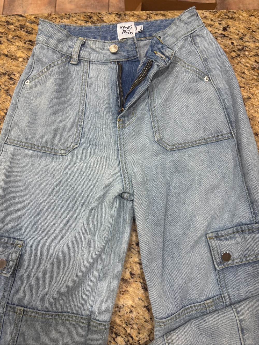 Princess Polly Light Blue Denim Cargo Jeans